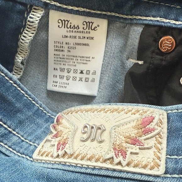 Miss Me Solara Slim Wide Jeans with Embroidered Sequins Pockets Sz 29 x 34 - Picture 10 of 12